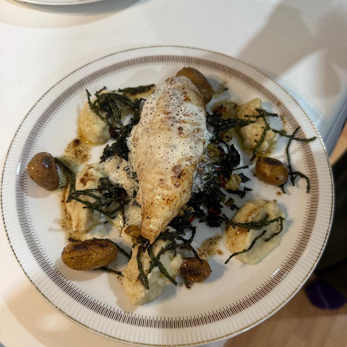 Monk fish with vegetables and sauce 