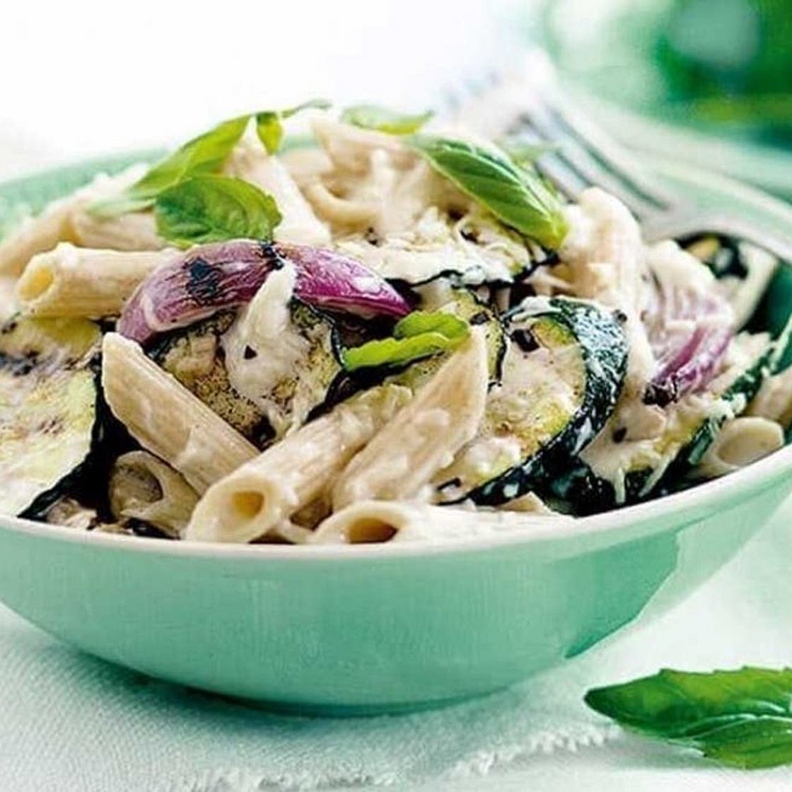 Courgette penne pasta with ricotta and parmesan