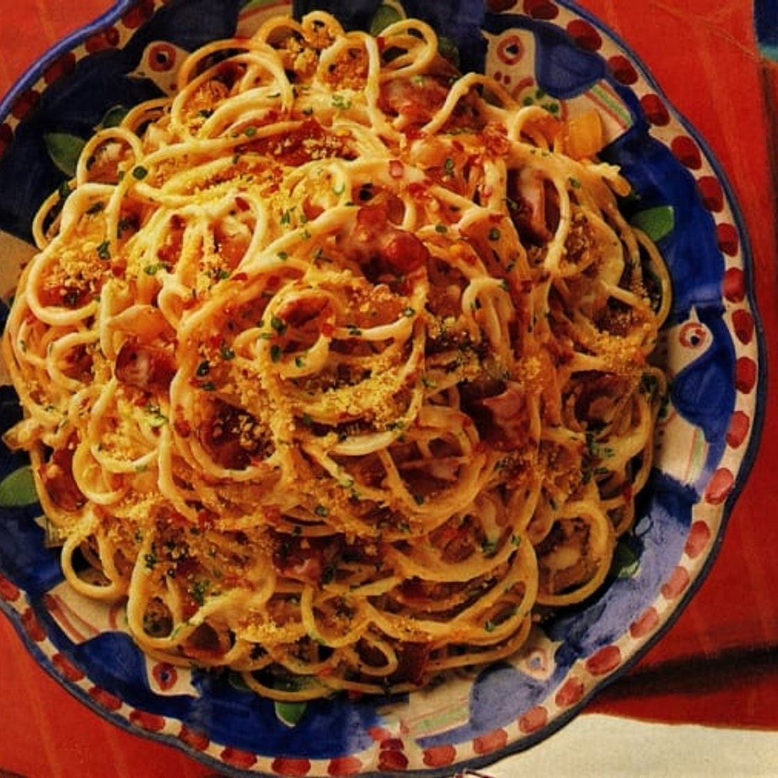Spaghetti with Crispy Bacon and Cheese Sauce