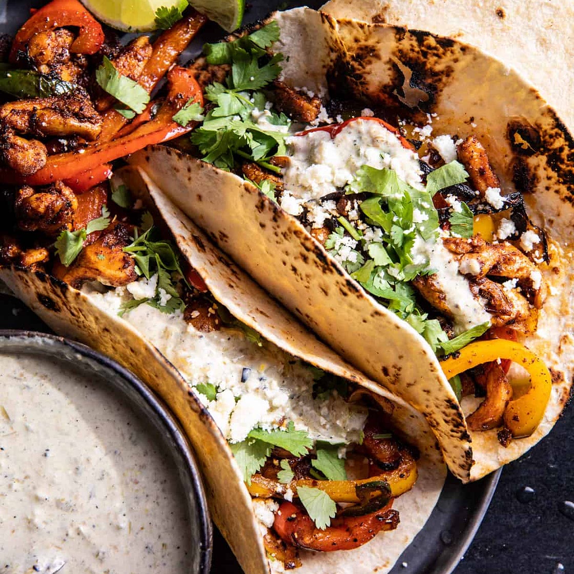 Skillet Chicken Fajitas with Creamy Jalapeño Verde Sauce