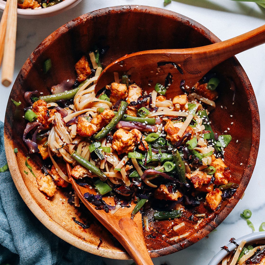 Vegan Ginger Sesame Noodles with Crispy Tofu