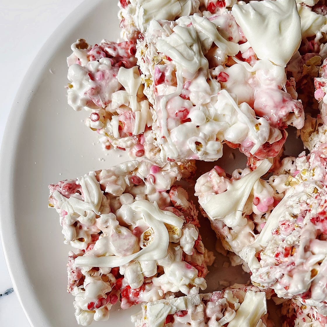 Valentine’s Day Marshmallow Popcorn Treats ~ No Bake, Simple Ingredients