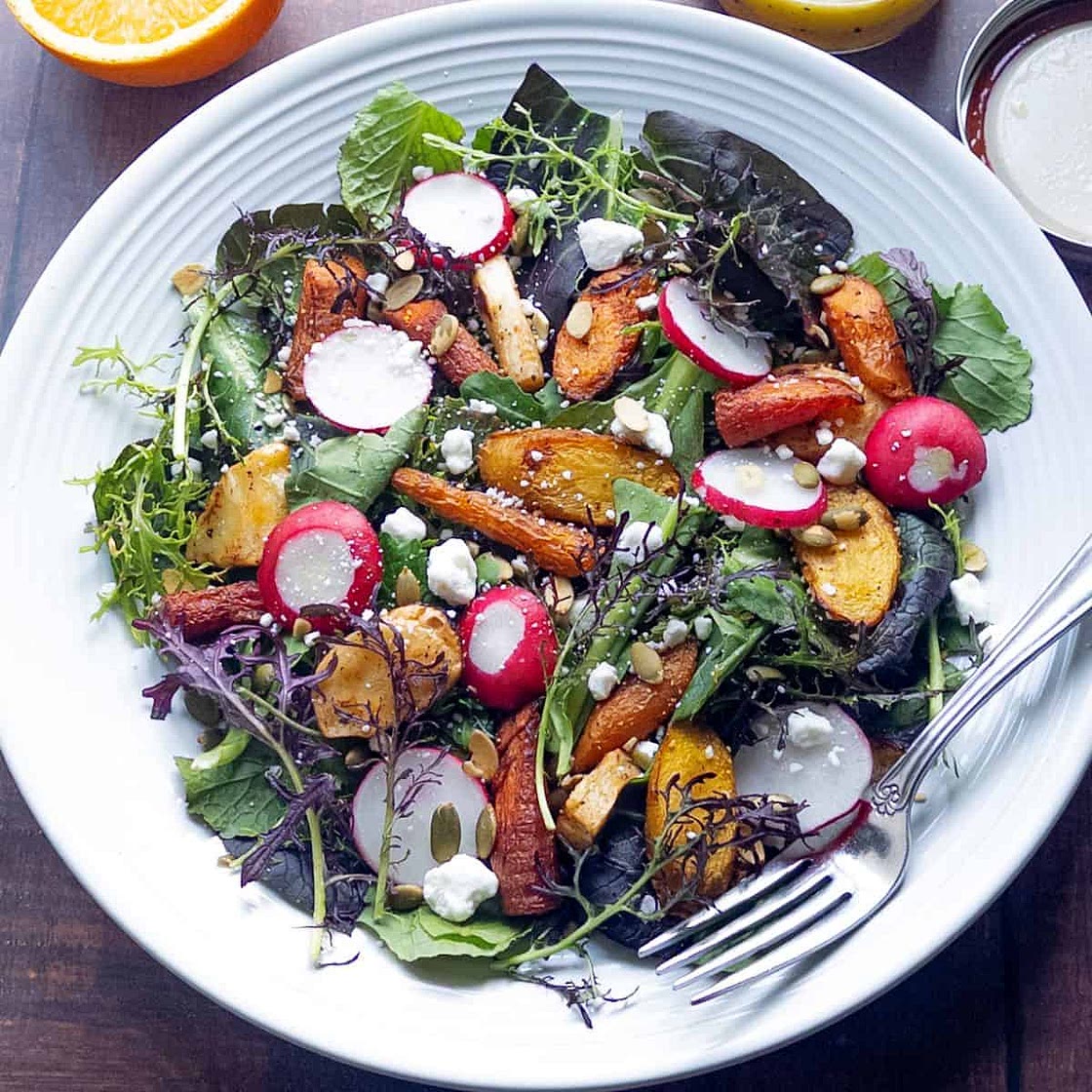 Roasted Carrots and Parsnips Salad with Citrus Dressing
