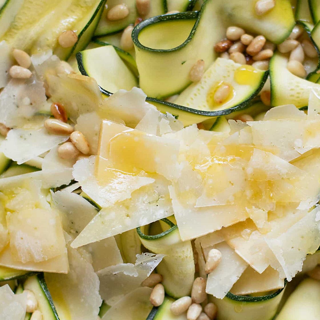 Zucchini Carpaccio Ribbons With Golden Pine Nuts