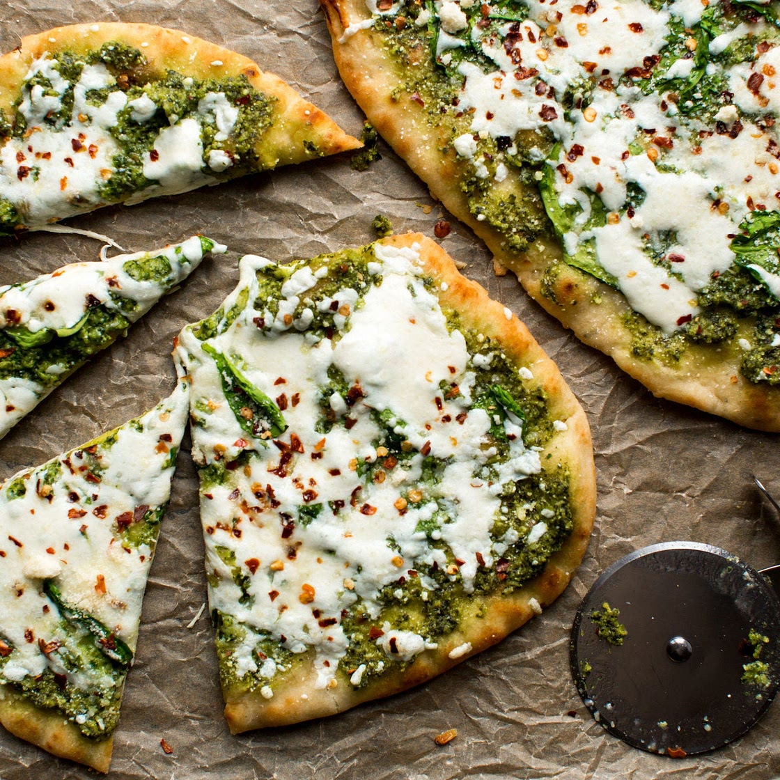 Cheesy Spinach Pesto Flatbread