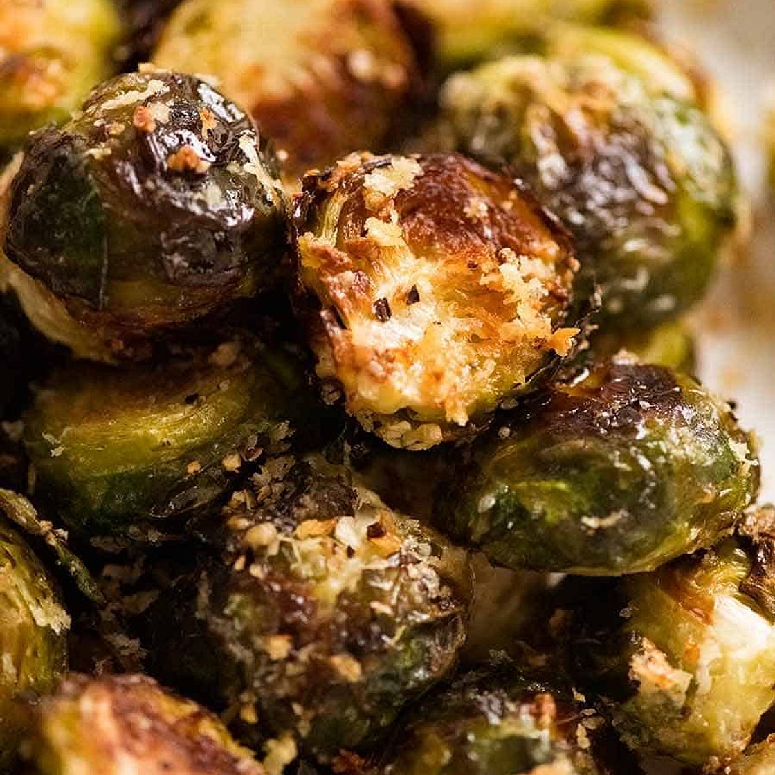 Amazing CRISPY Parmesan Garlic Roasted Brussels Sprouts