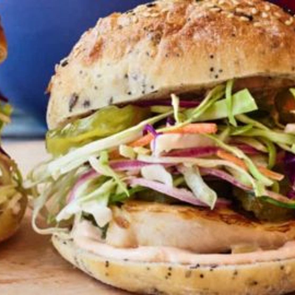 Grilled Chicken Sandwiches with Slaw and Spicy Mayo