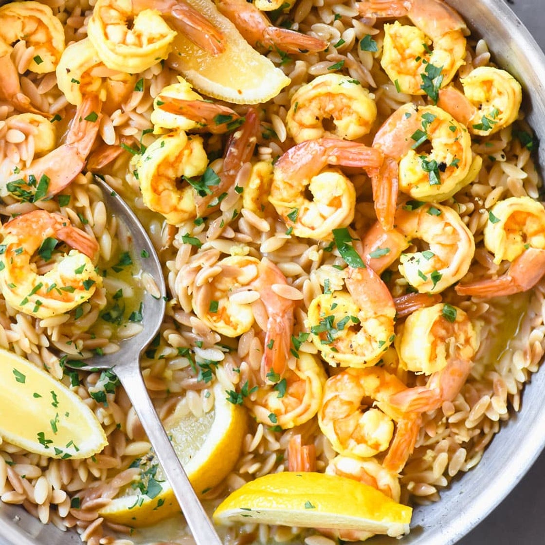 Lemon Garlic Shrimp with Orzo