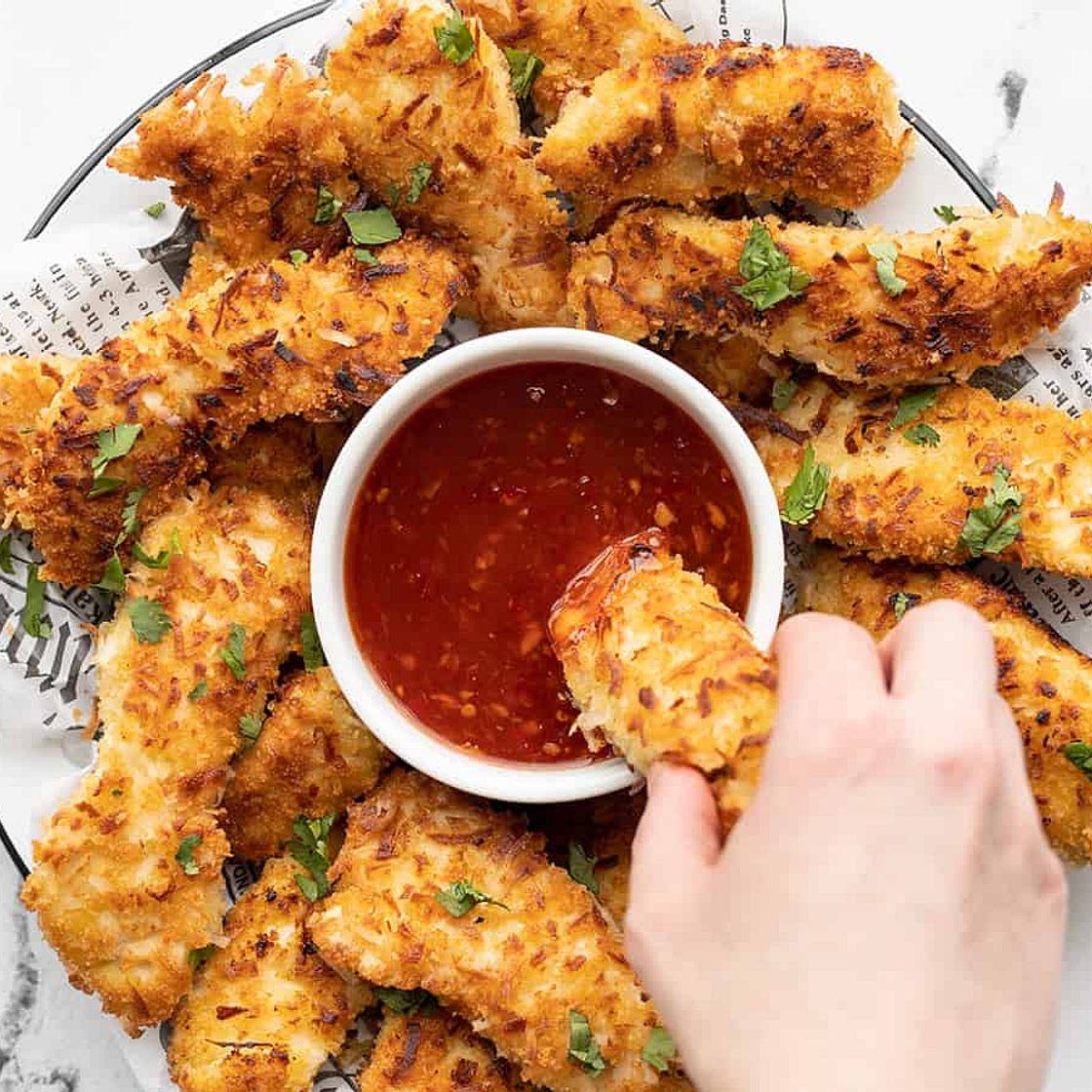 Coconut Chicken Strips with Sweet Chili Sauce