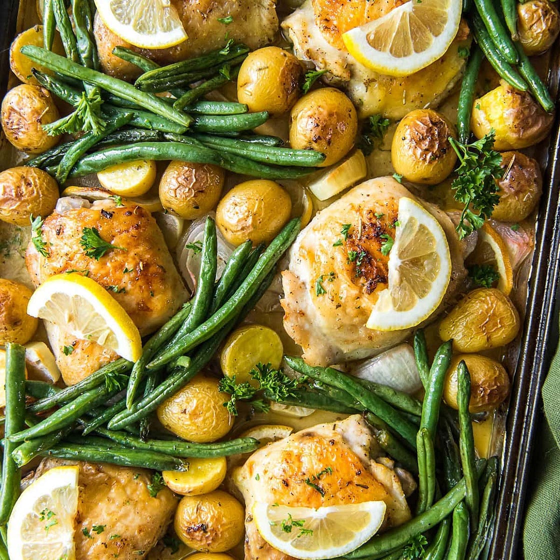 Roasted Chicken Thighs & Potatoes Sheet Pan