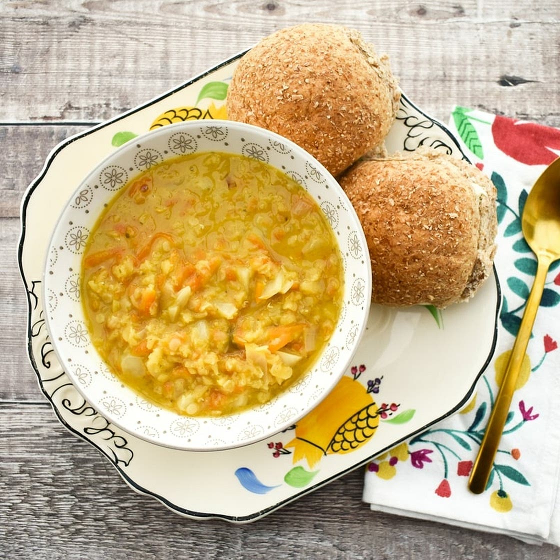 Grated Carrot & Red Lentil Soup with Cabbage