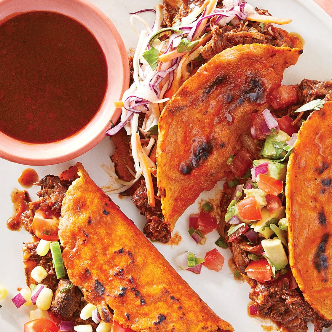 Birria-Inspired Braised Lamb Tacos