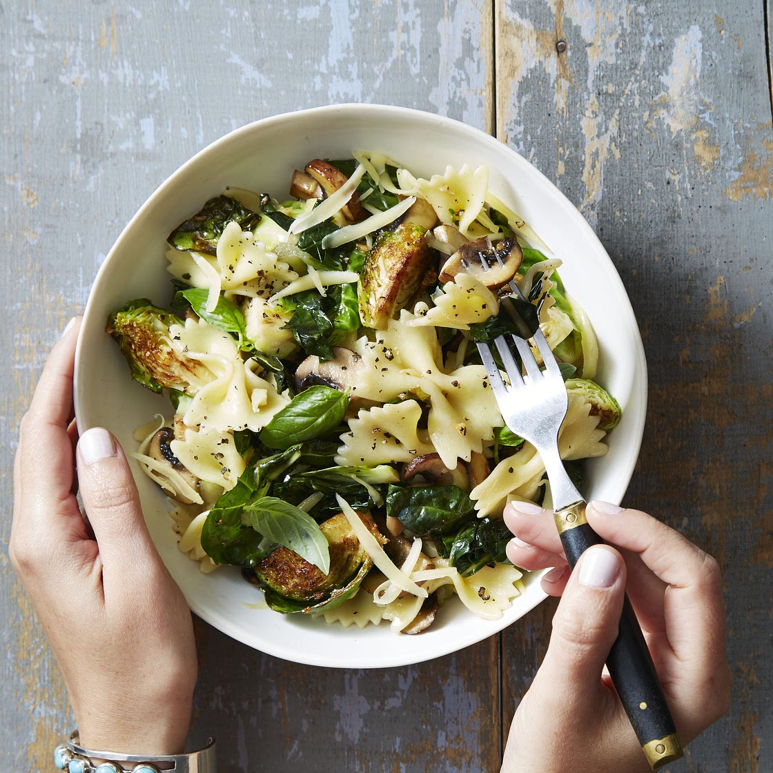 Brussels Sprout & Basil Bowties