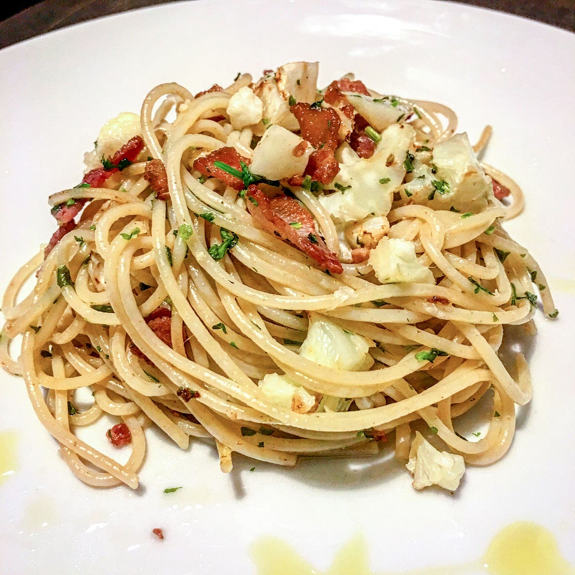 Spaghetti carbonara au chou-fleur