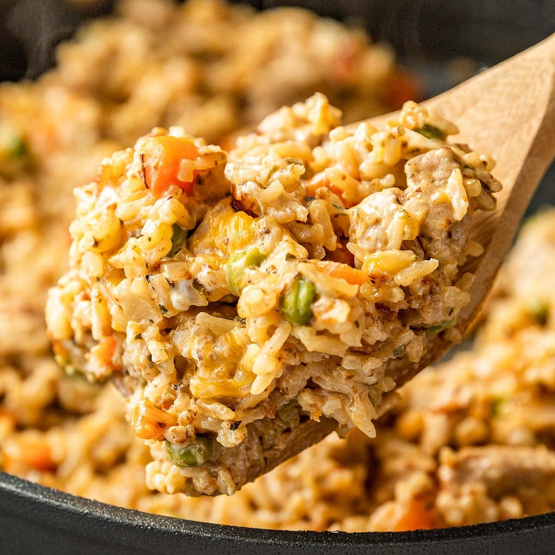 Cheesy Pork and Rice Skillet
