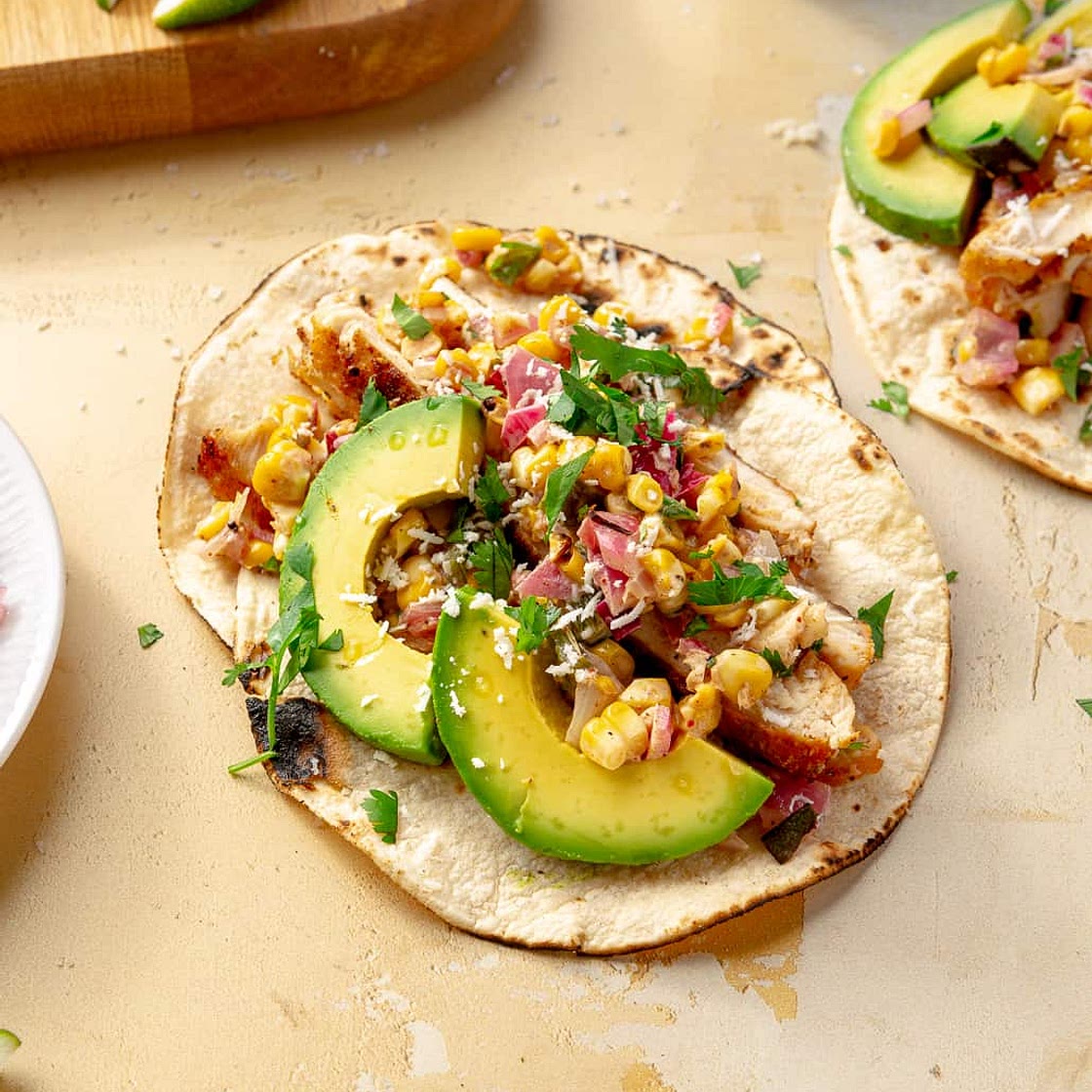 Seared Chicken Tacos with Street Corn Salsa