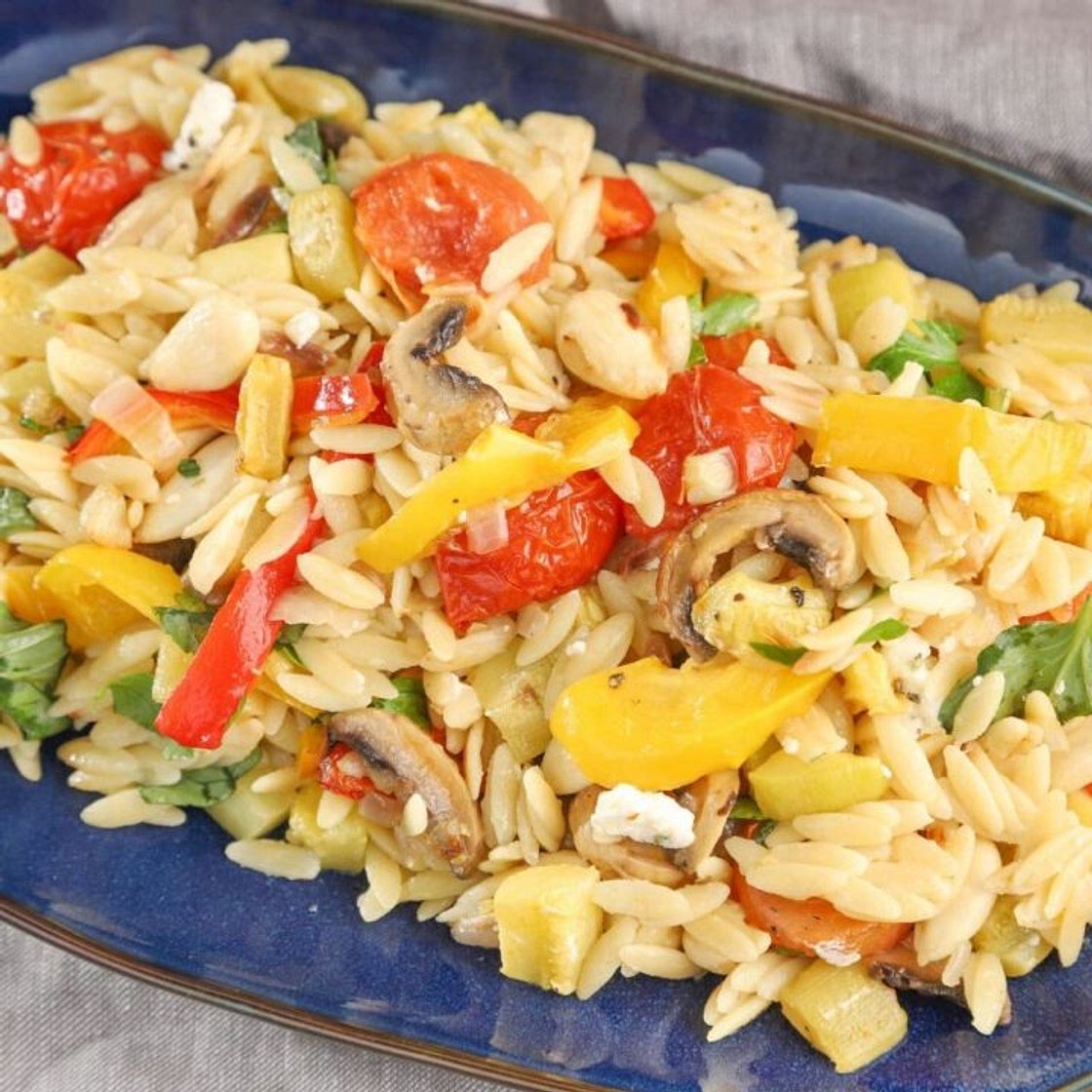 Lemon Garlic Orzo with Roasted Vegetables