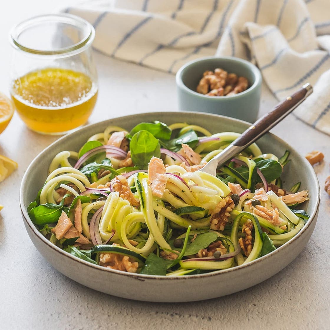 Lemony Tuna Walnut Zoodle Salad