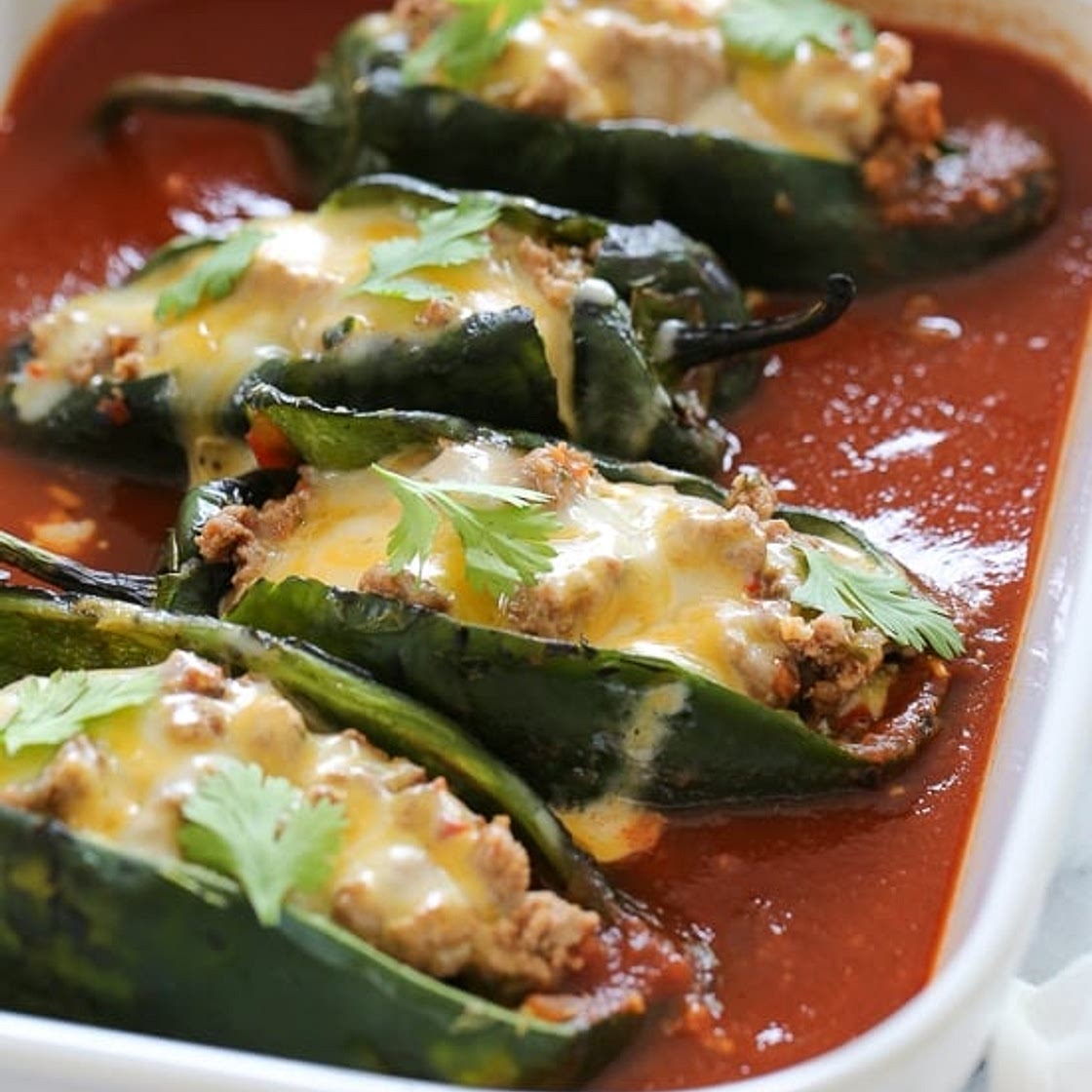Turkey Enchilada Stuffed Poblanos Rellenos
