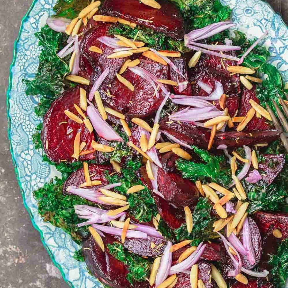 Roasted Beet Salad with Crispy Kale and Almonds