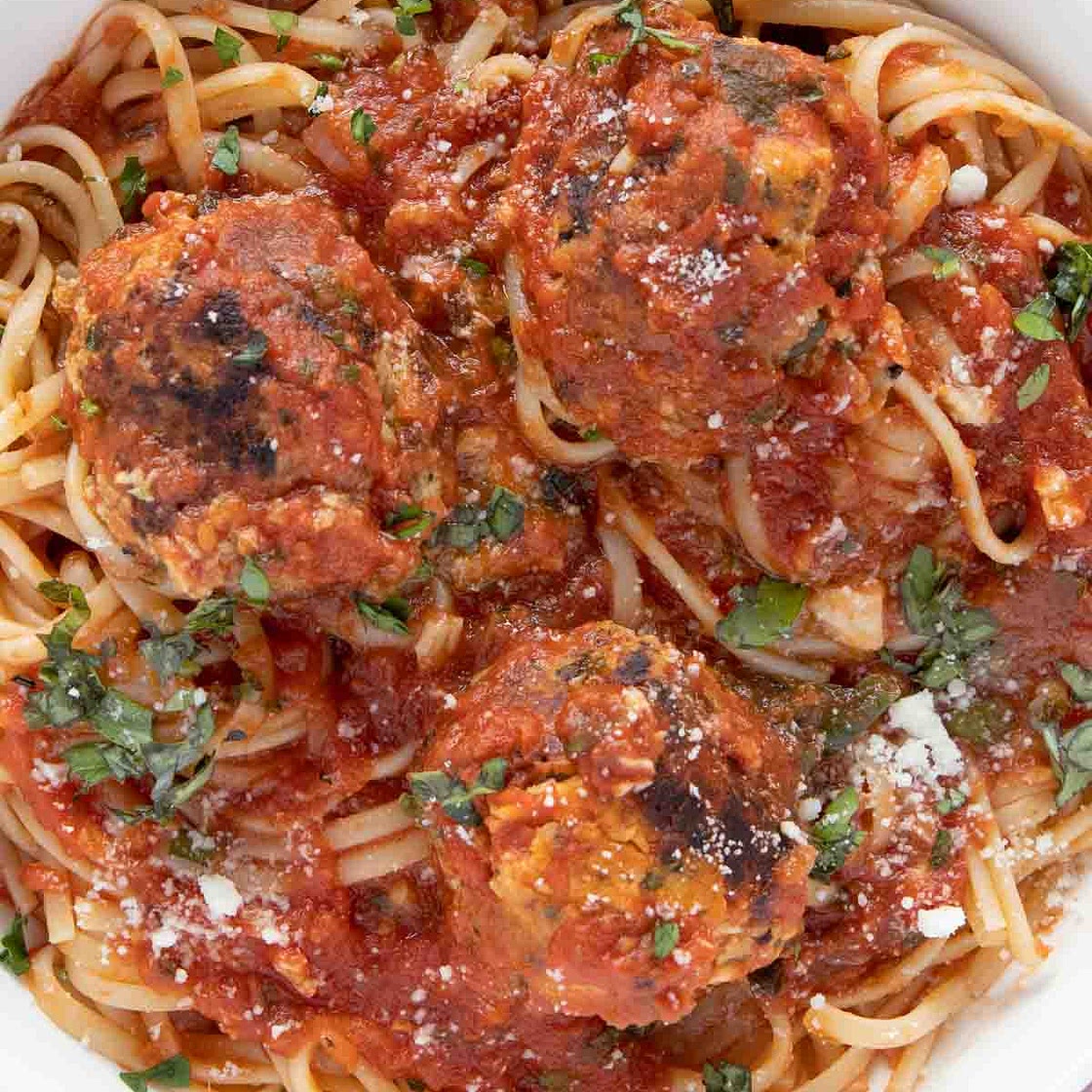 Tuna Meatballs & Linguine with a Spicy Marinara Sauce