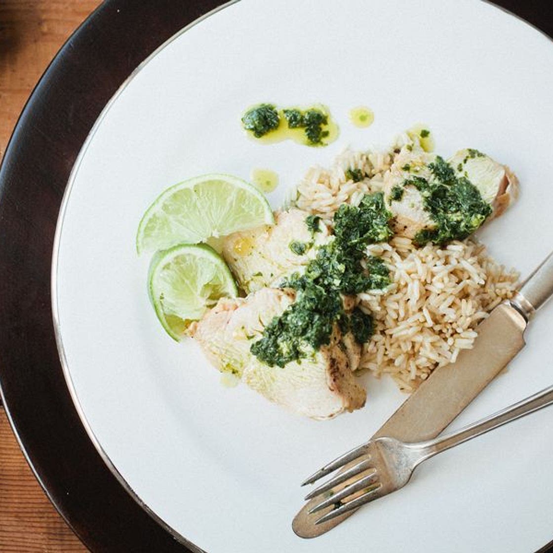 Pan-Roasted Chicken with Cilantro-Lime Salsa Verde