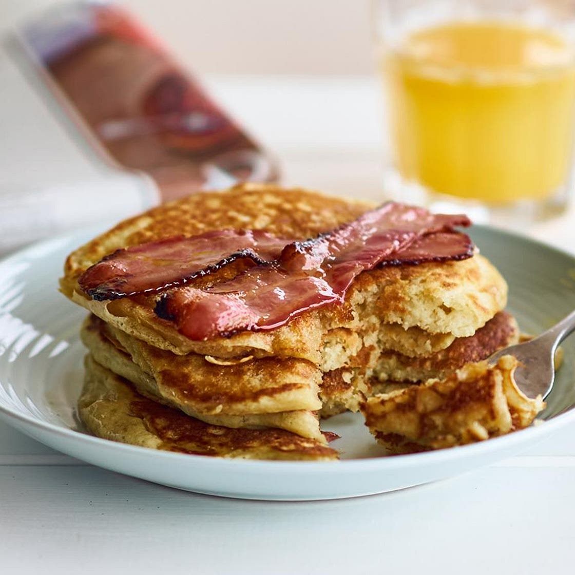 Buttermilk pancakes with maple bacon