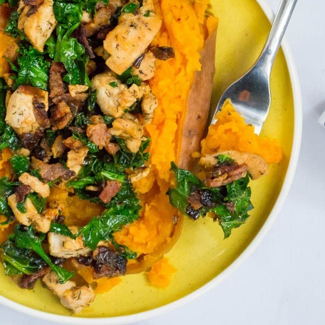 Chicken, Bacon, & Kale Stuffed Sweet Potatoes (Whole30, paleo, AIP)