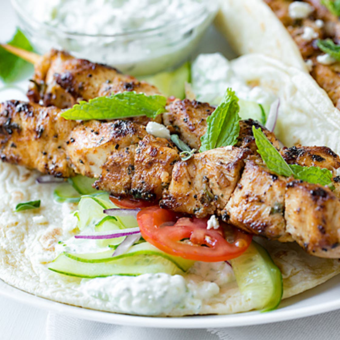 Chicken Kebab Wraps with Easy Tzatziki Sauce