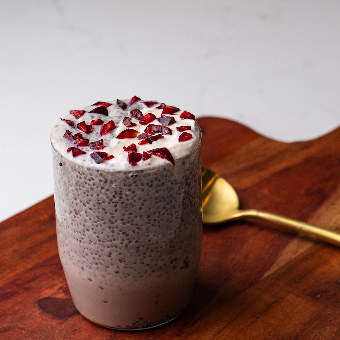 High protein cherry chia pudding