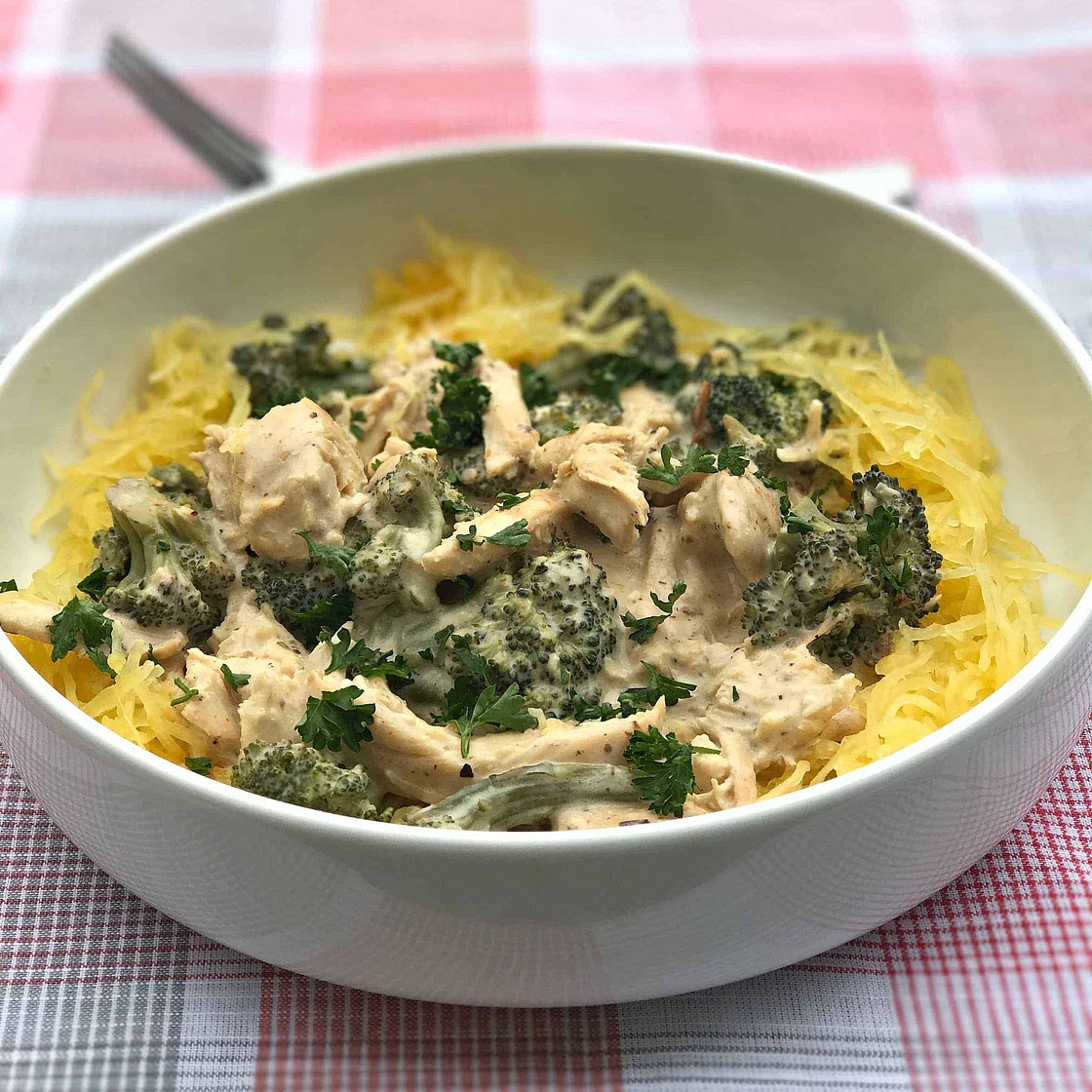 Instant Pot Spaghetti Squash Chicken Alfredo