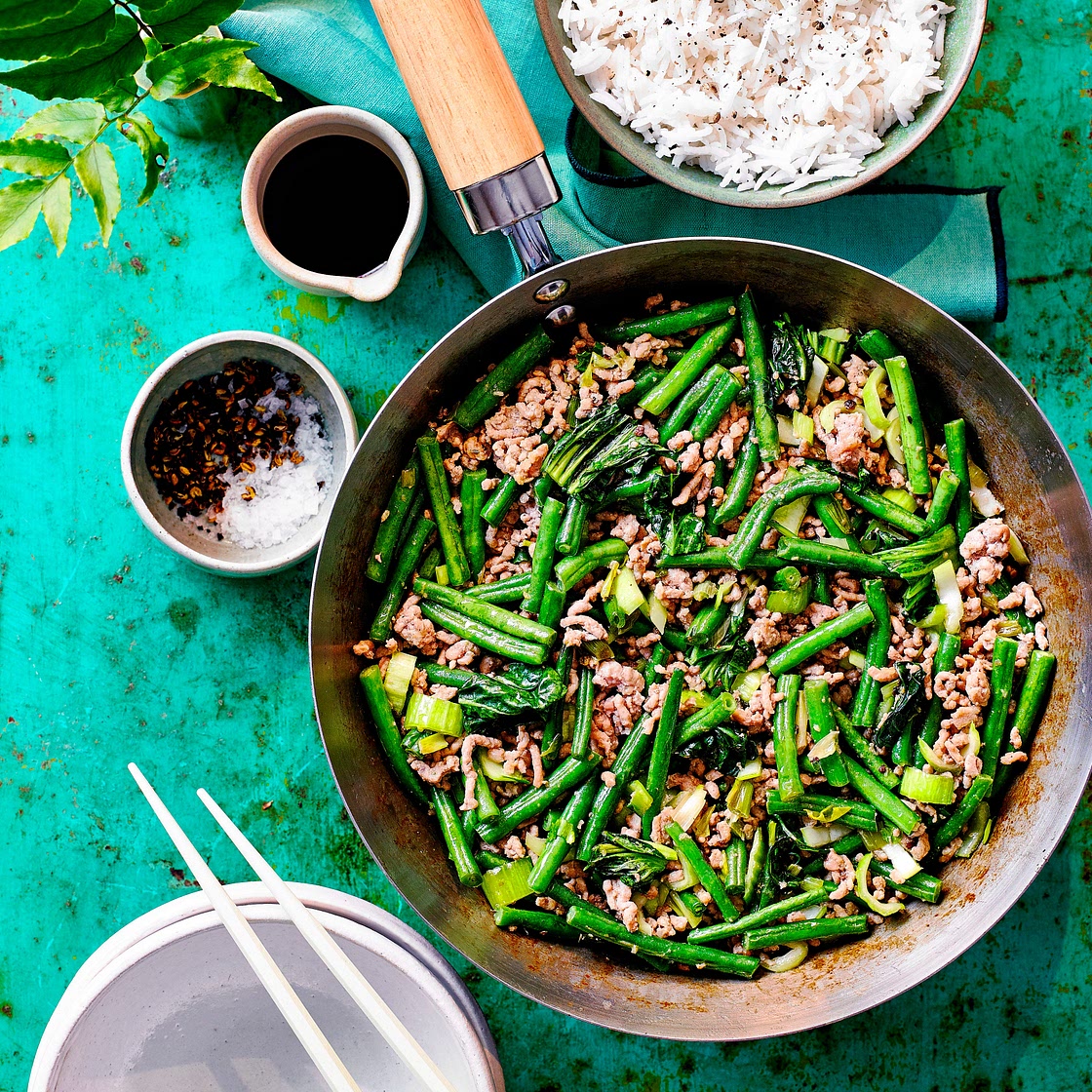 Green bean and pork Szechuan stir-fry