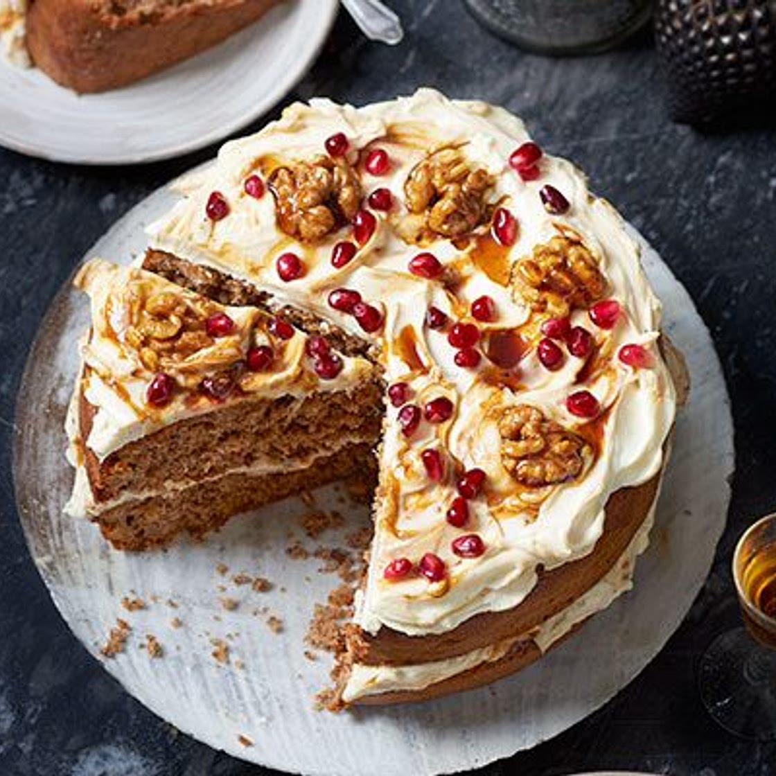 Spiced walnut cake with pomegranate molasses frosting