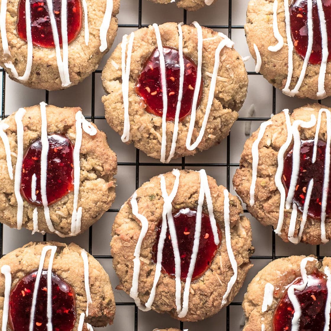 Gluten-Free Thumbprint Cookies with Raspberries and Pistachios