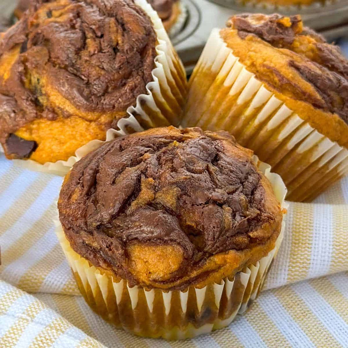 Pumpkin Nutella Chocolate Chip Muffins