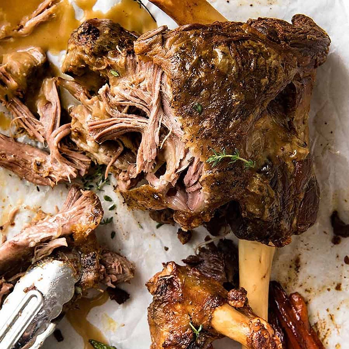 Slow Cooker Roast Lamb Leg with Gravy