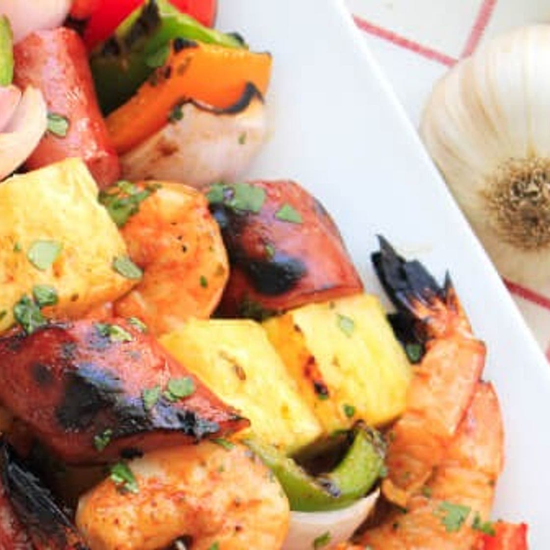 Pineapple Shrimp and Kielbasa Kabobs