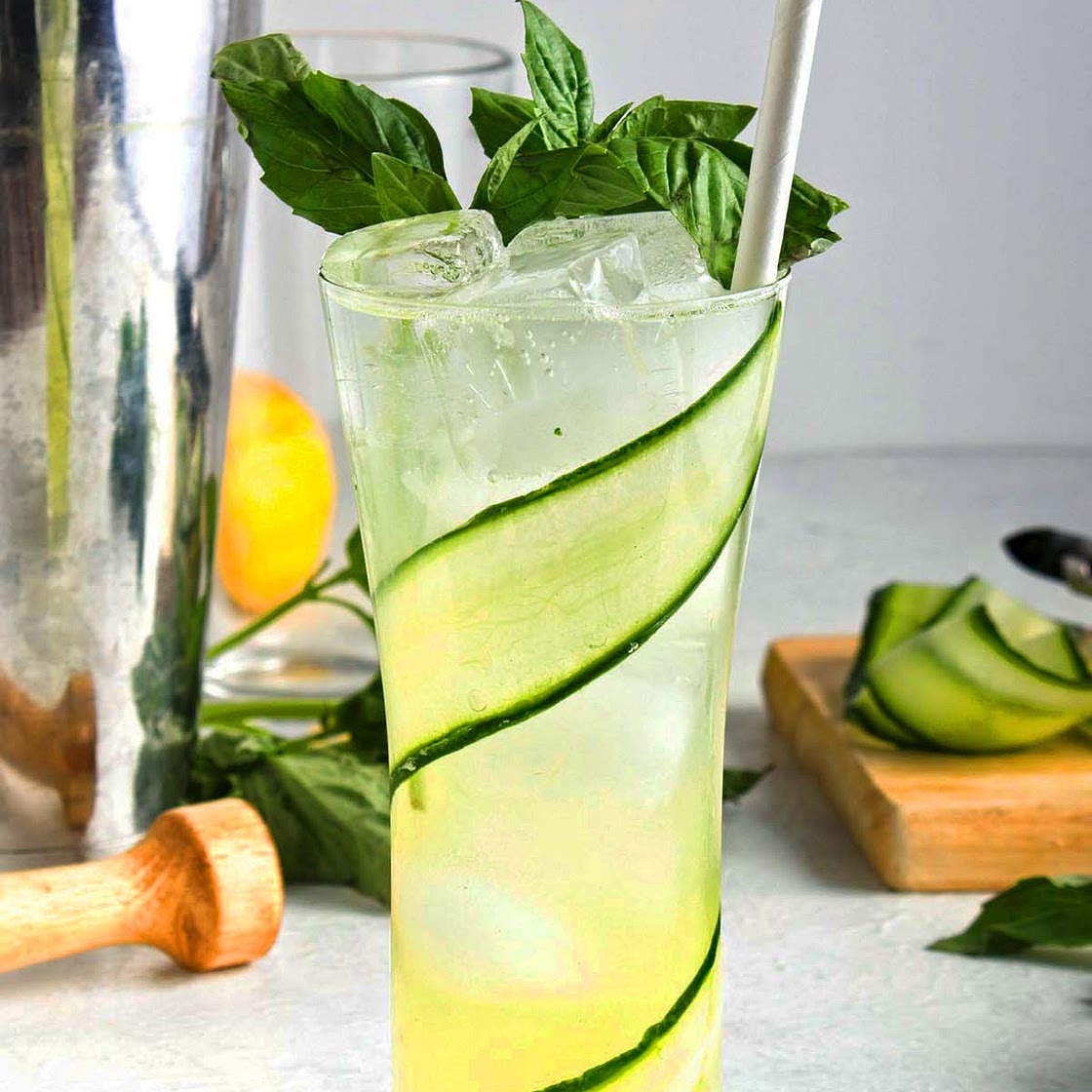 Basil-Infused Tom Collins Cocktail