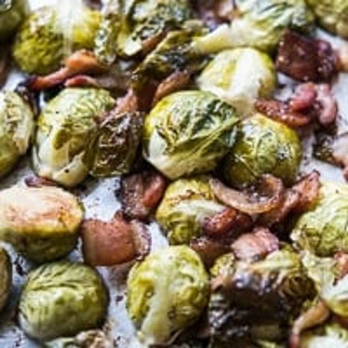 Sheet Pan Brussels Sprouts with Bacon & Garlic