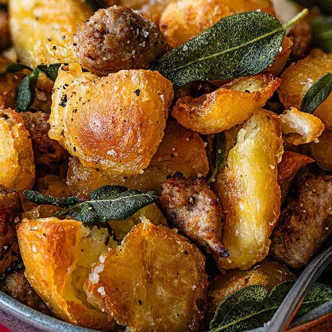 Smashed stuffing roasties
