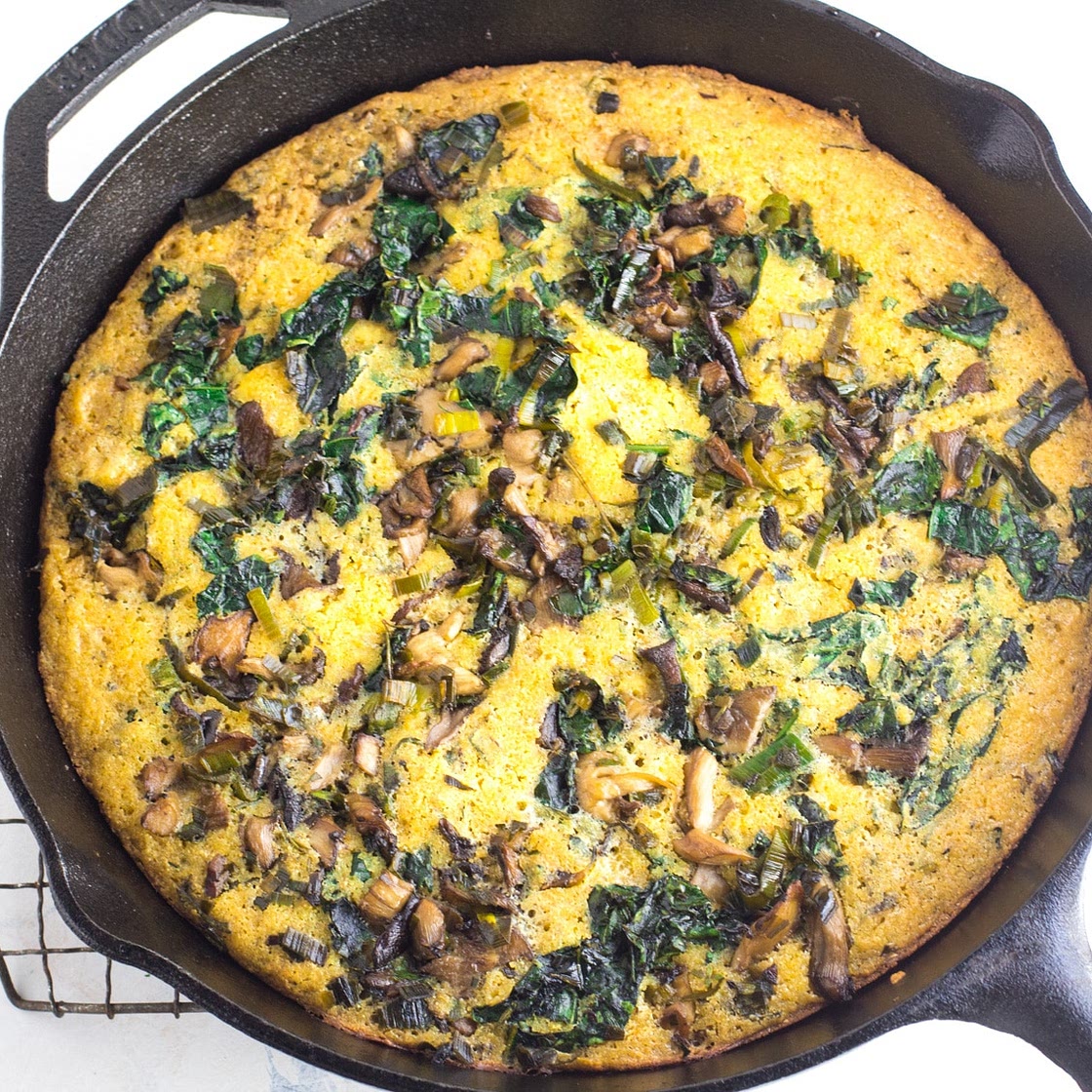 Skillet Low FODMAP Mushroom Kale Cornbread Stuffing