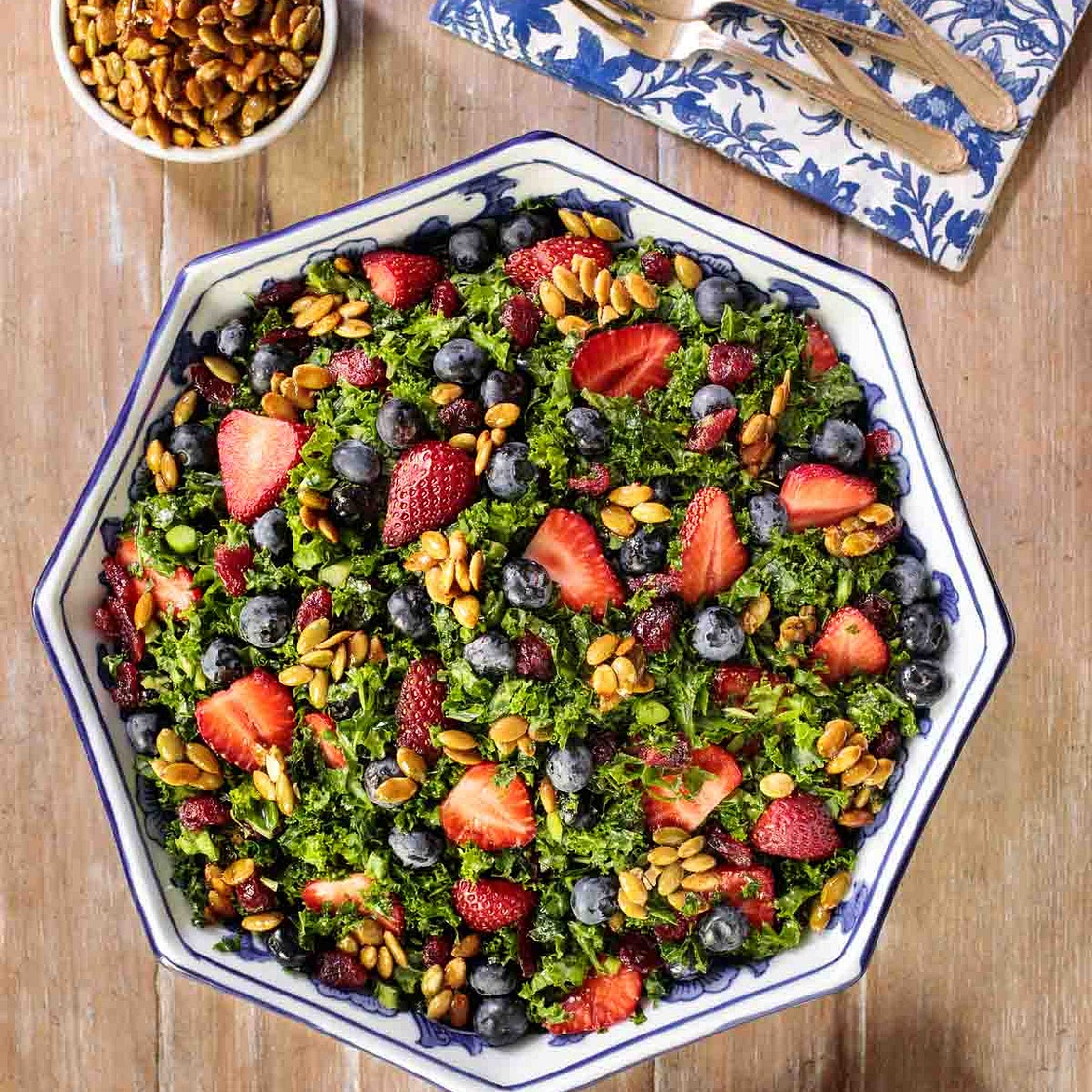 Strawberry Kale Salad with Honey Lemon Dressing