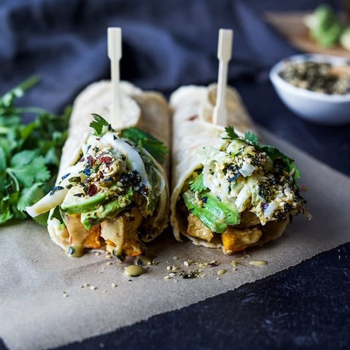 Miso Tofu Wrap with Winter Squash and Furikake