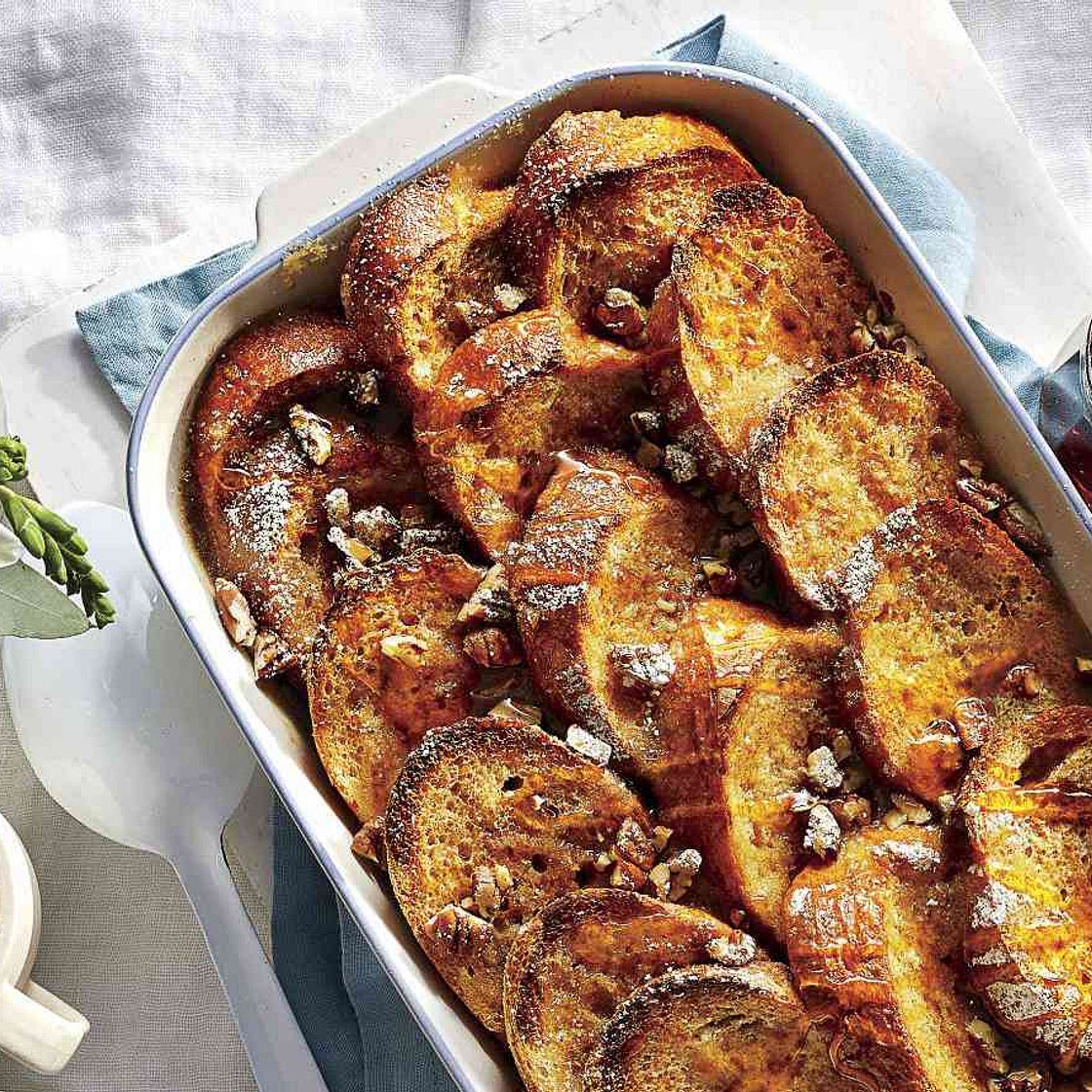 Overnight French Toast Casserole with Bourbon-Maple Syrup