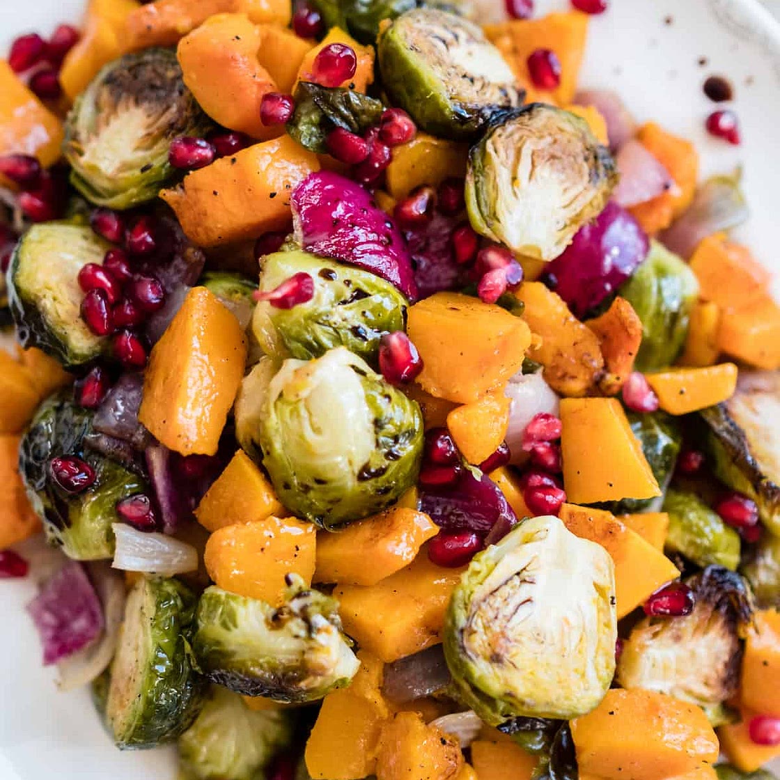 Oven Roasted Butternut Squash and Brussels Sprouts