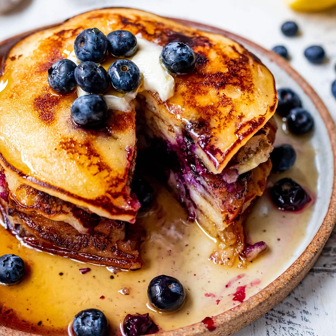 Gluten Free Lemon Blueberry Mochi Pancakes