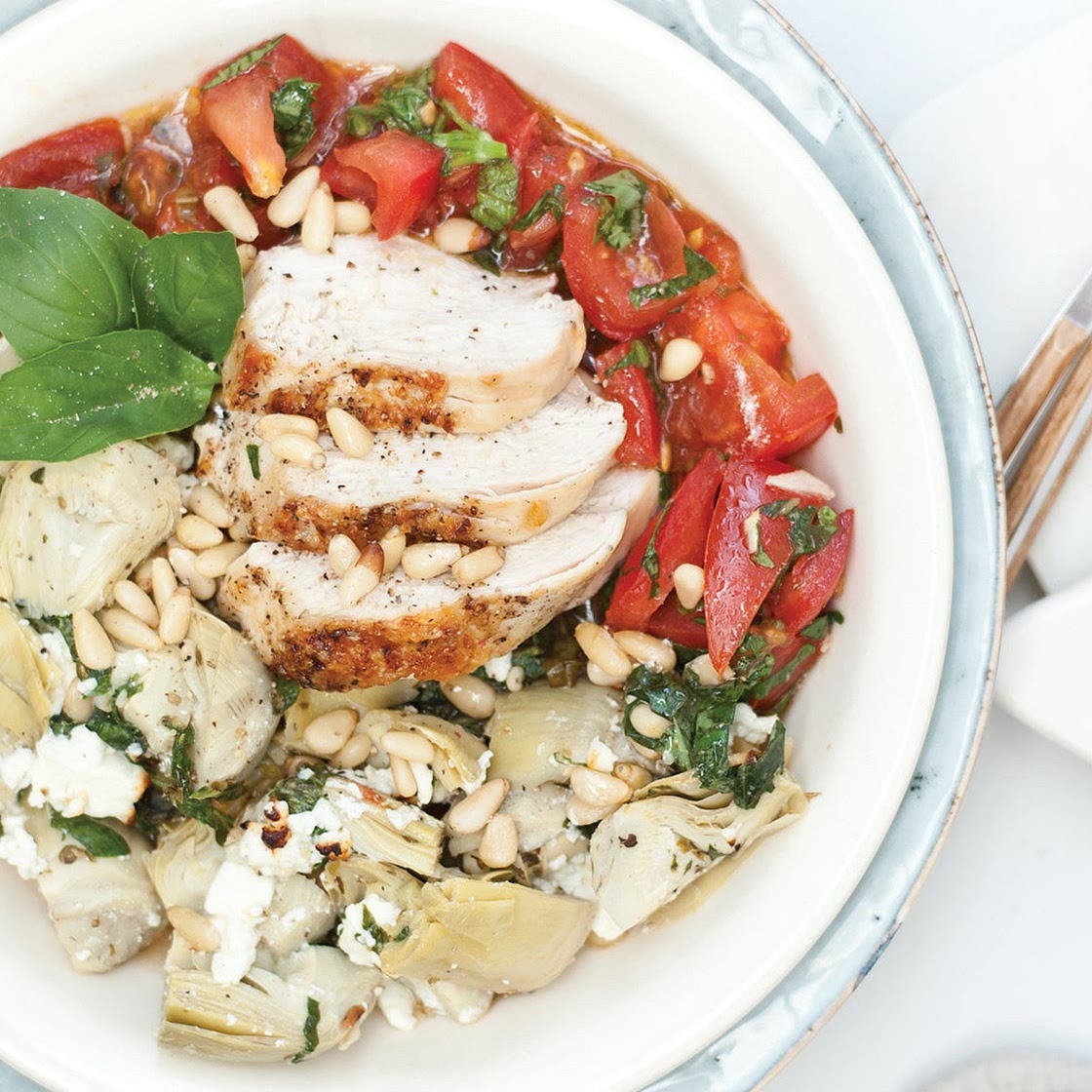 Chicken Bruschetta with Artichoke Salad