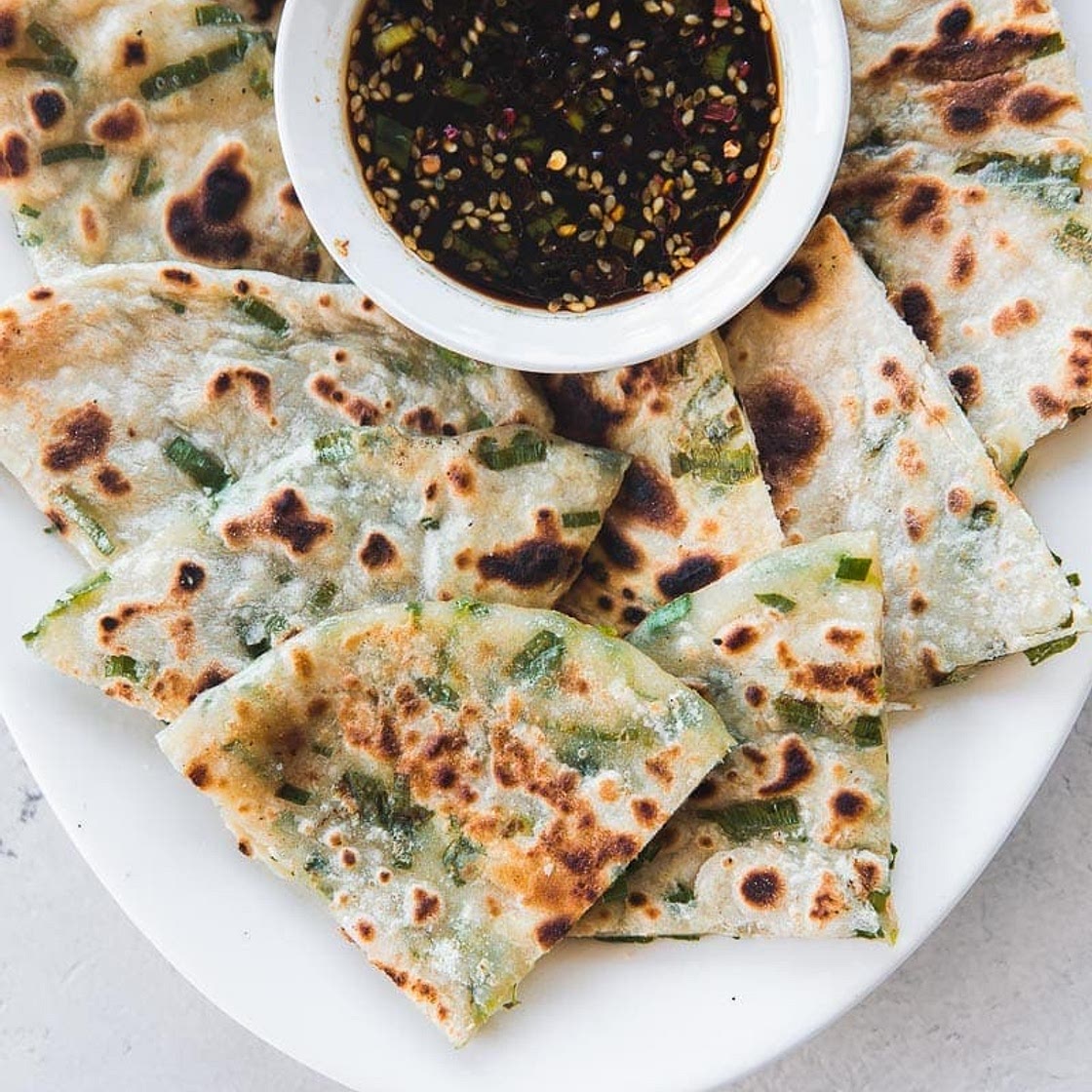 Vegan Chinese Scallion (Spring Onion) Pancakes With Sesame Dipping Sauce