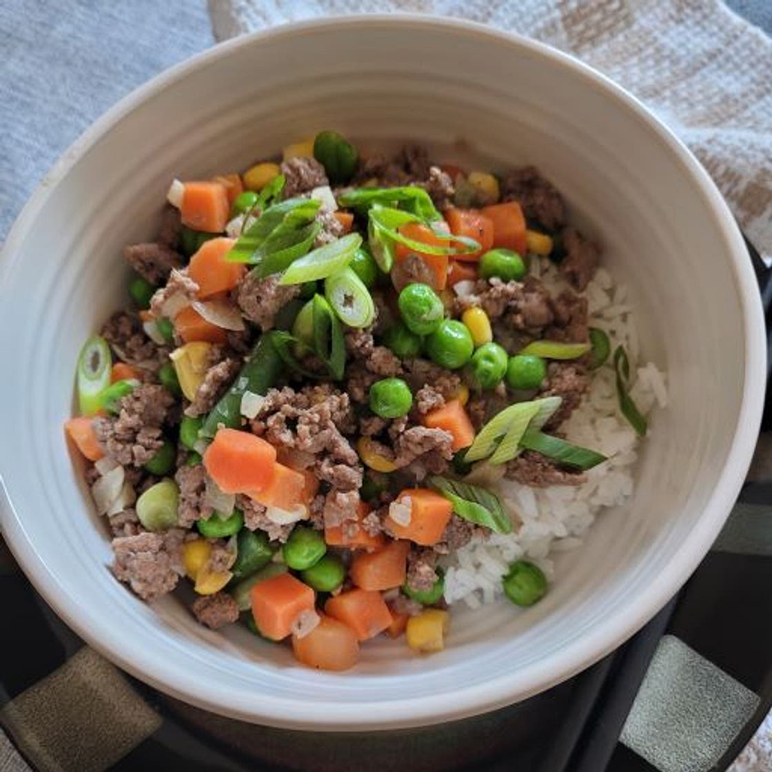 Frozen Vegetable Stir Fry with Ground Beef