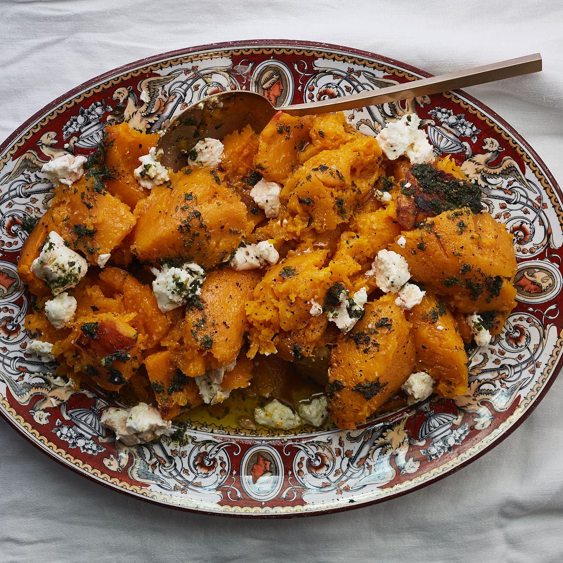 Roasted Butternut With Herb Oil and Goat Cheese